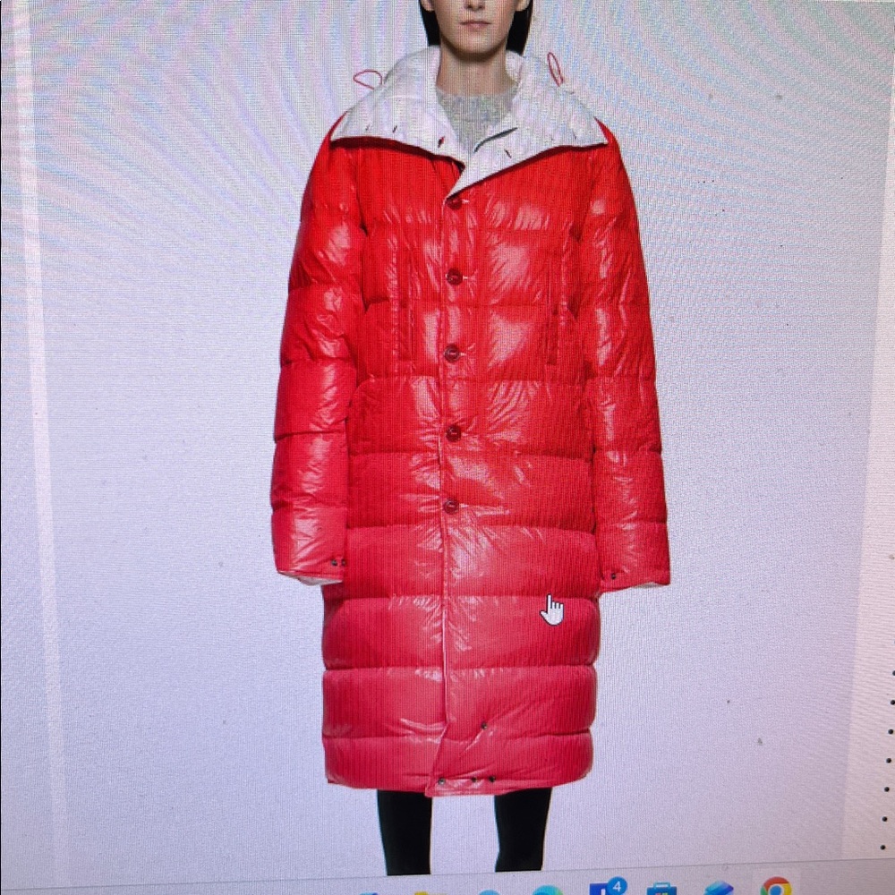 R13 Reversible Red and White long Puffer Anorak Jacket. - Picture 2 of 15